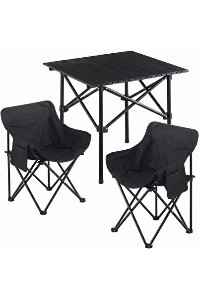 Ominii Camping Table and Chairs Set, Folding Picnic Table and Chairs 2, Roll-...