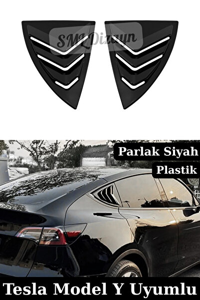 SML Dizayn Tesla Model Y Uyumlu Kelebek Cam Vizörü Kaplama - Parlak Siyah Pia...