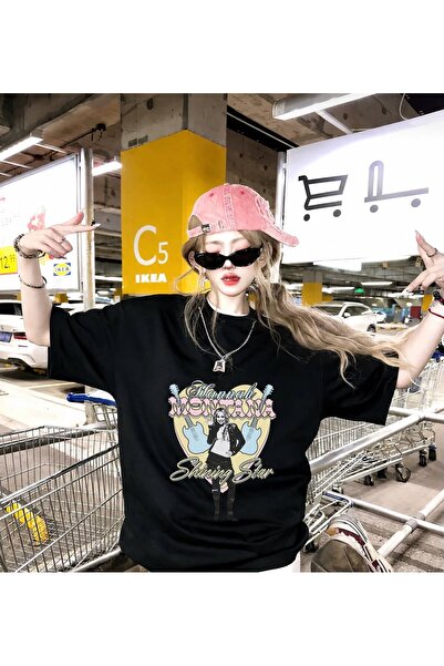 DEEFWEAR Black Hannah Montana Shining Star Printed Oversize T-Shirt