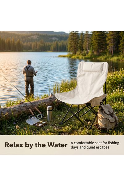 Generic Brand Portable Folding High‑Back Camping Chair With Headrest And Side Pocket, 150KG Weight Capacity, Light Metal Frame, Come With Carry Storage Bag, Outdoor Leisure Chair For Camping, Fishing, Beach, Garden