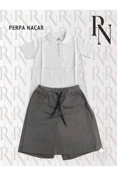 Nacar Okul Formaları Unisex Çocuk Polo Yaka T-Shirt ve Beli Lastikli Şort Takım