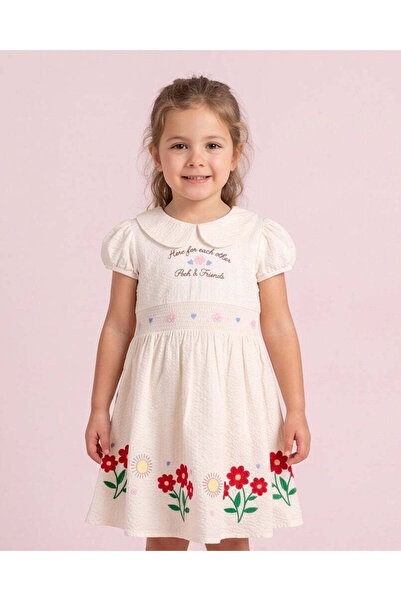 REDTAG Girls Ivory Placement Printed Dress