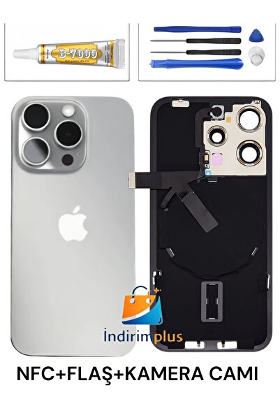 indirimplus iPhone 15 Pro Arka Kapak 15 Pro Arka Pil Kapağı Natürel Titanyum Renk (Full NFC +Lensli +Flaş) Cam Ürün