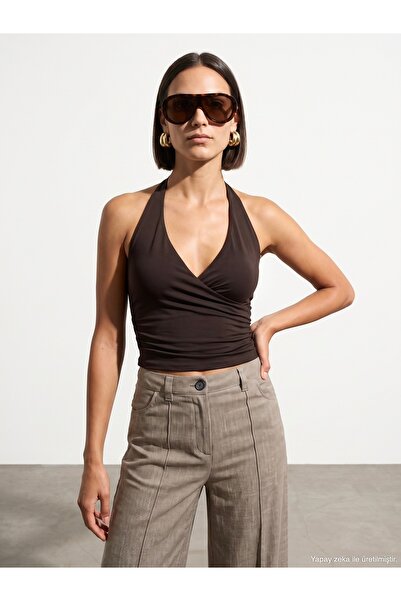 Dilvin 21268 Halter Top-Koyu Kahve