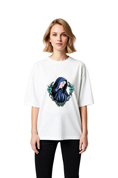 PayBuy Γυναικείο μπλουζάκι Oversize με στάμπα Peaceful Woman με στεφάνι λουλο...