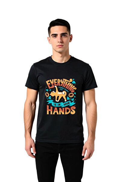 PayBuy Men's Yoga Themed Printed T-Shirt with Cat Motif Triangle Pose Illustr...