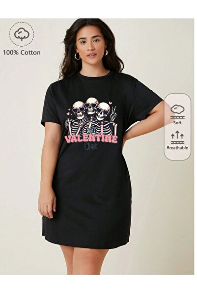 classy moda Μπλουζάκι Oversize Extra Long με στάμπα Hearted Skeleton
