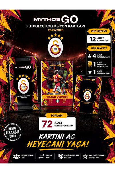 Mythos Cards MYTHOS GO Galatasaray Futbolcu Kartları 12'li Kutu 2025/2026 | 7...