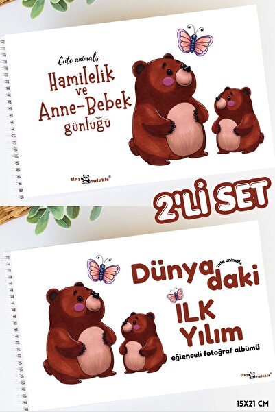 Lodos 2'Lİ SET Anı Defteri (Cute Animals Hamilelik ve Anne Bebek Anı Günlüğü)...