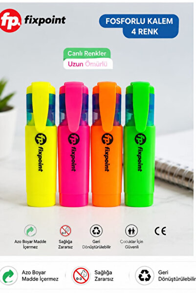 Erenle Concept Fixpoint 4-Piece Highlighter Pen Set - Vibrant Neon Colors Mar...