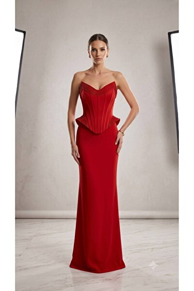 FOR COSTUME Straplez Taş Detaylı Abiye-10391