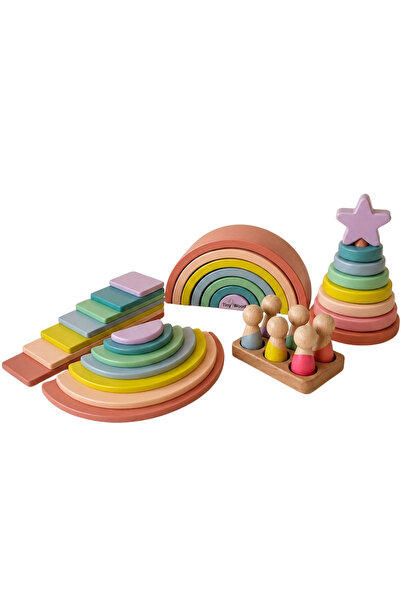 tiny wood Montessori Waldorf Pastel Ahşap Gökkuşağı Açık Uçlu Oyun Seti 5 Parça