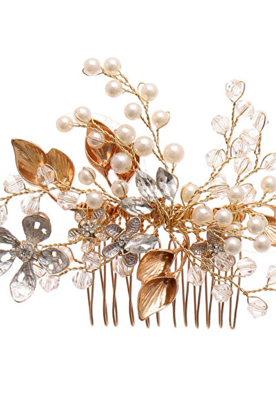 VeeShop Pieptene de par elegant, flori si frunze metalice si ramurele din fir...