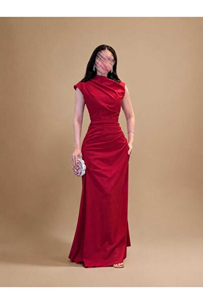 Kurtah Elegant Draped Satin Maxi Evening Dress