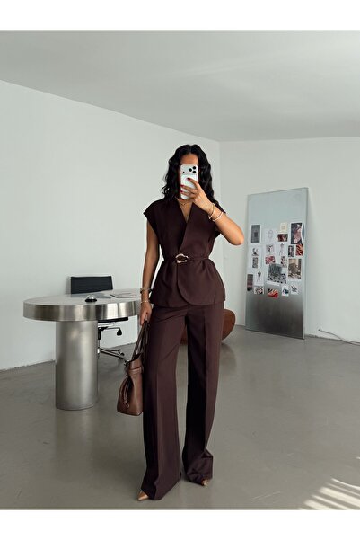 myd Vest and Belted Suit - Brown