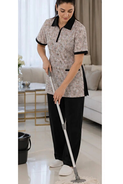 Generic Comfortable and practical household worker uniform with geometric pat...
