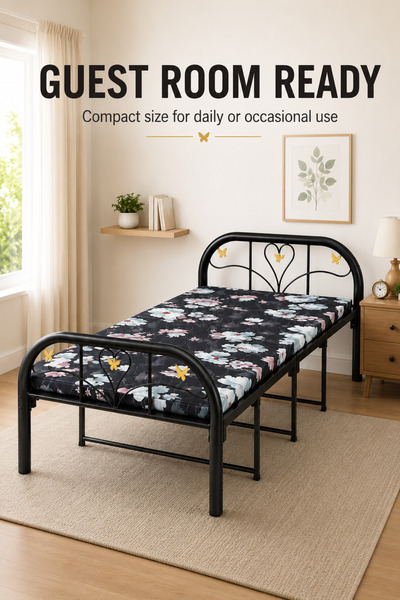 Generic Brand Foldable Single Bed with Mattress, Portable Metal Folding Bed F...