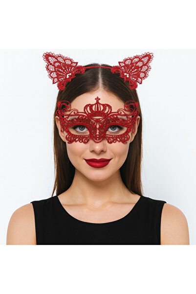 Marsilyan Luxury Red Lace Crown Mask Set No. 2 - Party, Prom, Costume Accesso...