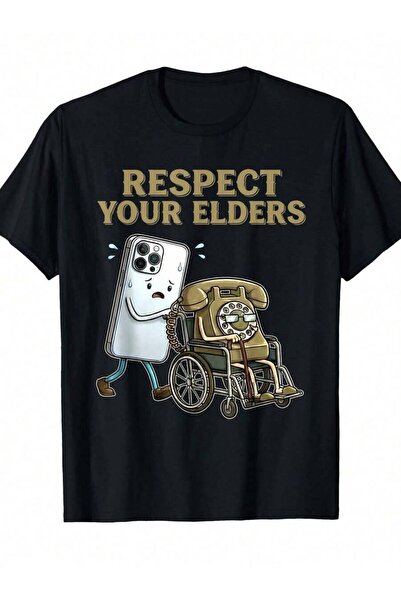 26LIK Men' Vintage Respect Your Elders Phone Joke T-Shirt - Retro Suitable Fo...