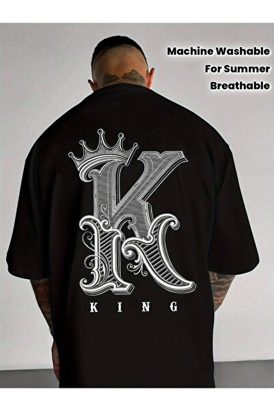 26LIK Stylish Black T-Shirt With Ornate 'K' Graphic 'KING' Bold Letters Perfe...