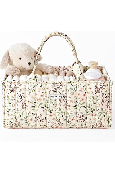Blissful Diary Floral Diaper Caddy Organizer, Stylish Nursery Storage Basket,...