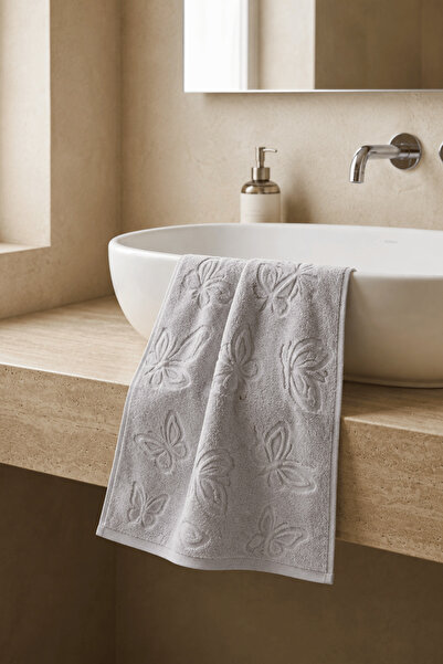 Menderes Home La Notte Butterfly Velvet Towel Light Gray 50X70 cm