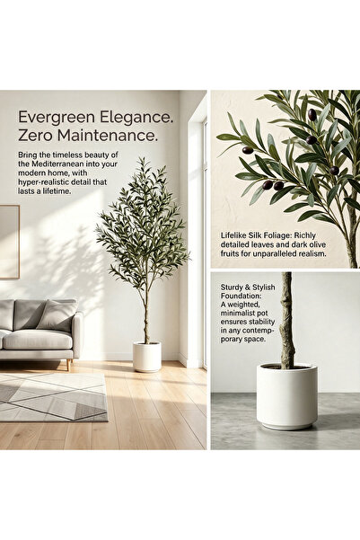 BESTONE 6FT Faux Olive Tree 182cm in White Pot Realistic Artificial Plant wit...