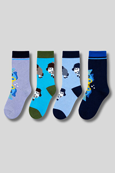 aw adawhite Children's 4-Pack Cotton Patterned Socks