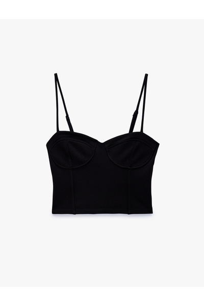 Koton Slim Fit Viskon Kalp Yaka Askılı Korse Crop Bluz