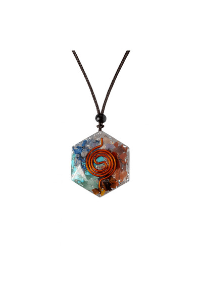 craftmystic Colier cu Pandantiv Hexagrama din Rasina si Piatra 7 Chakre - Pro...