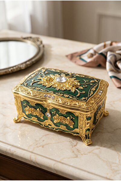 RASHA COLLECTION Rose Patterned Gold Color Mirrored Jewelry Box