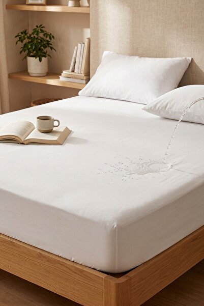 Menderes Home Cotton Collection Double Liquid-Proof Fitted Mattress Pad White