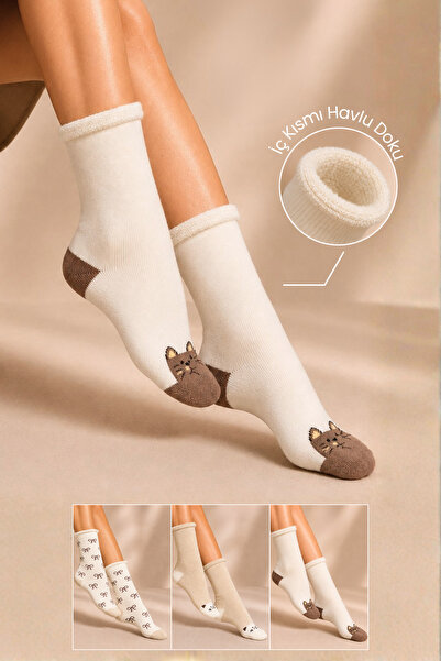 KARDEŞLER ÇORAP Women's Non-Elastic Cotton Winter Thick Socks 3-Pack