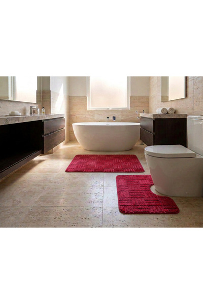 Gökyıldız Standart Berit Kırmızı 60x100-60x50cm 2'li Banyo Paspas Seti | Yıka...