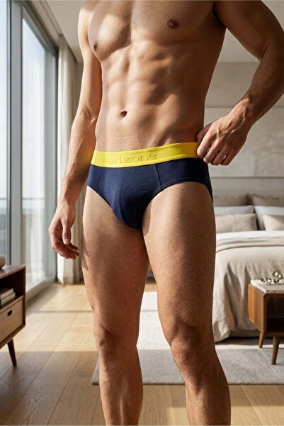 darkzone Men's Yellow Elastic Navy Blue Cotton Elastic Slip Underpants