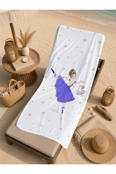Evmila Fairytale Ballerina Girl Pink Floral Patterned 70X150 Beach Towel - Di...