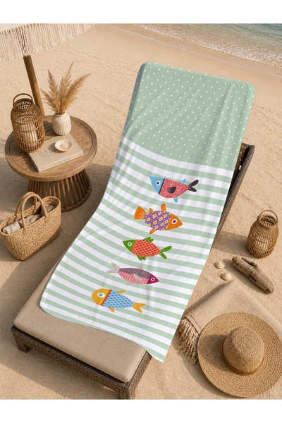 Evmila Cute Colorful Fishes Pink Striped Summer Patterned 70X150 Beach Towel ...