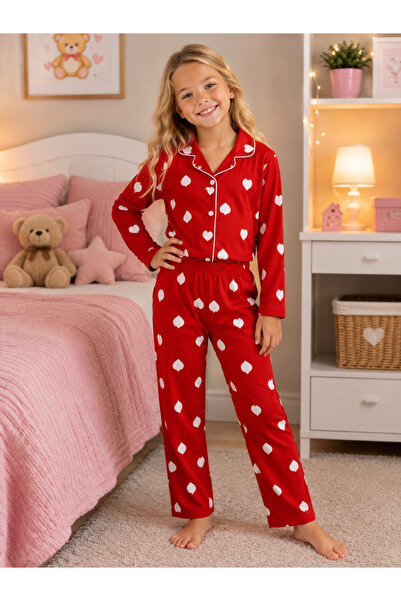 zahider Girl's Cotton Buttoned Suede Long-Sleeved Pajama Set