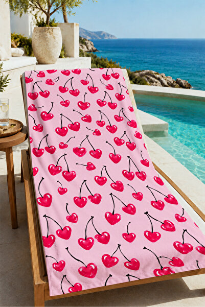Evmila Pop Art Retro Pink Red Cherry Patterned 70x150 Prosop de plajă - Proso...