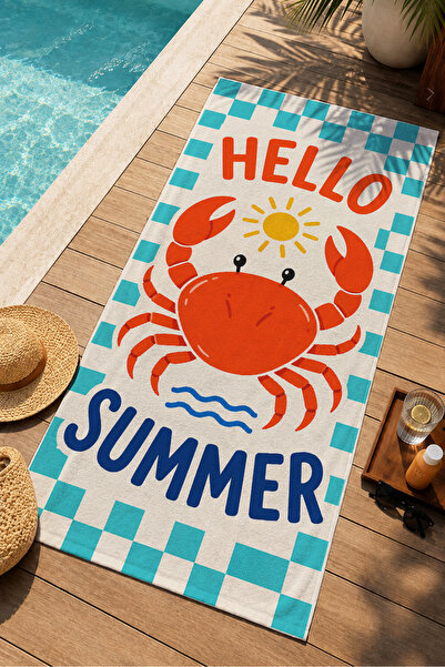 Evmila Pop Art Hello Summer Crab Plaid Pattern 70x150 Prosop de plajă - Proso...