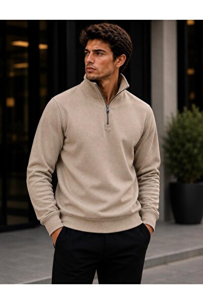 TREND EMMODA Men's Stand Collar Half Zipper Long Sleeve Sweatshirt