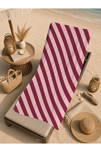 Evmila Retro Red Green White Diagonal Striped Patterned 70X150 Beach Towel - ...