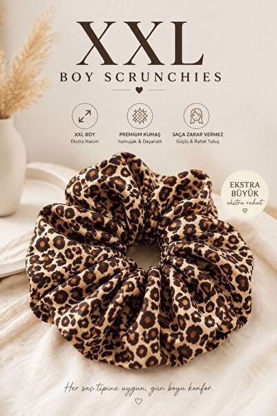 monalisatoka Leopar Desenli XXL Boy Kumaş Scrunchie Toka - Ekstra Hacimli ve ...