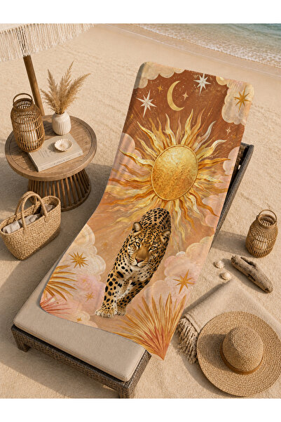 Evmila Prosop de plajă cu model leopard și botanic maximalist 70x150 - Prosop...