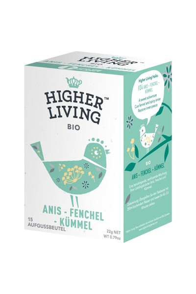 HIGHER LIVING Ceai de anason, fenicul și chimen, 15 plicuri organice, 21g