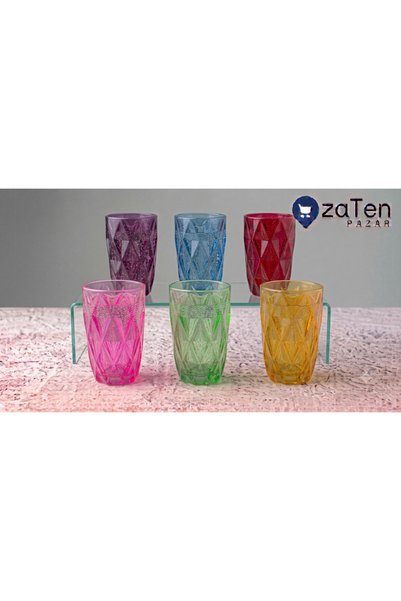 zaTen Pazar 6 Adet Renkli Plazma 300 ml Su ve Meşrubat Bardağı