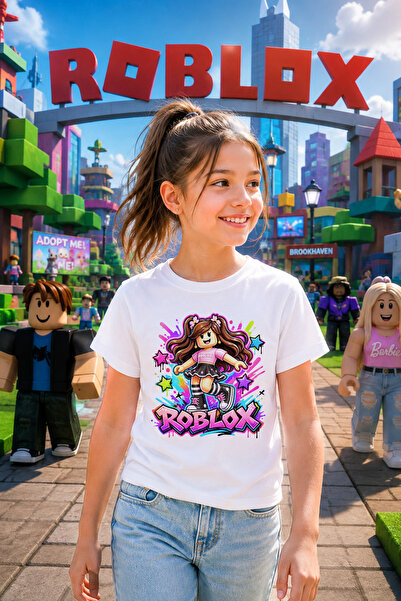 Zeycem Store Roblox Girls Printed Girls' Unisex Tshirt Pink Black White