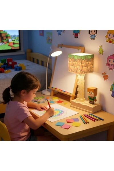 lstri Minecraft LED Gece Lambası Çocuklar ve Oyuncular İçin Masa Lambası | 5 Aydınlatma Modlu Şarj Edilebilir LED Oyun Gece Minecraft Blok Gece Lambası -LED Lamba Işığı