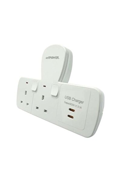 NEWPOWER1 2-Socket 13A Wall Switchboard with 2 Regular Type-C Outputs 109034 ...