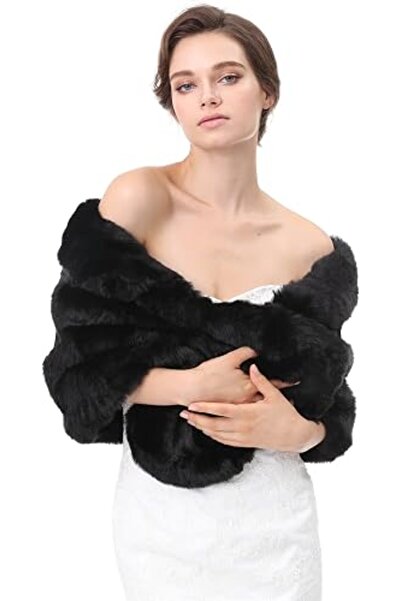 GENERAL Faux Fur Shawl Wrap Stole Shrug Winter Bridal Wedding Cover Up